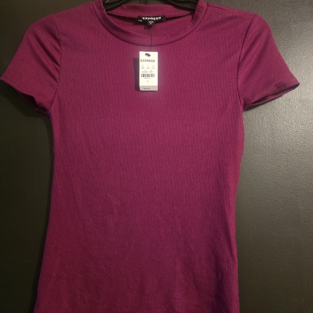 Express Women's Ribbed Crewneck Tee - Magenta